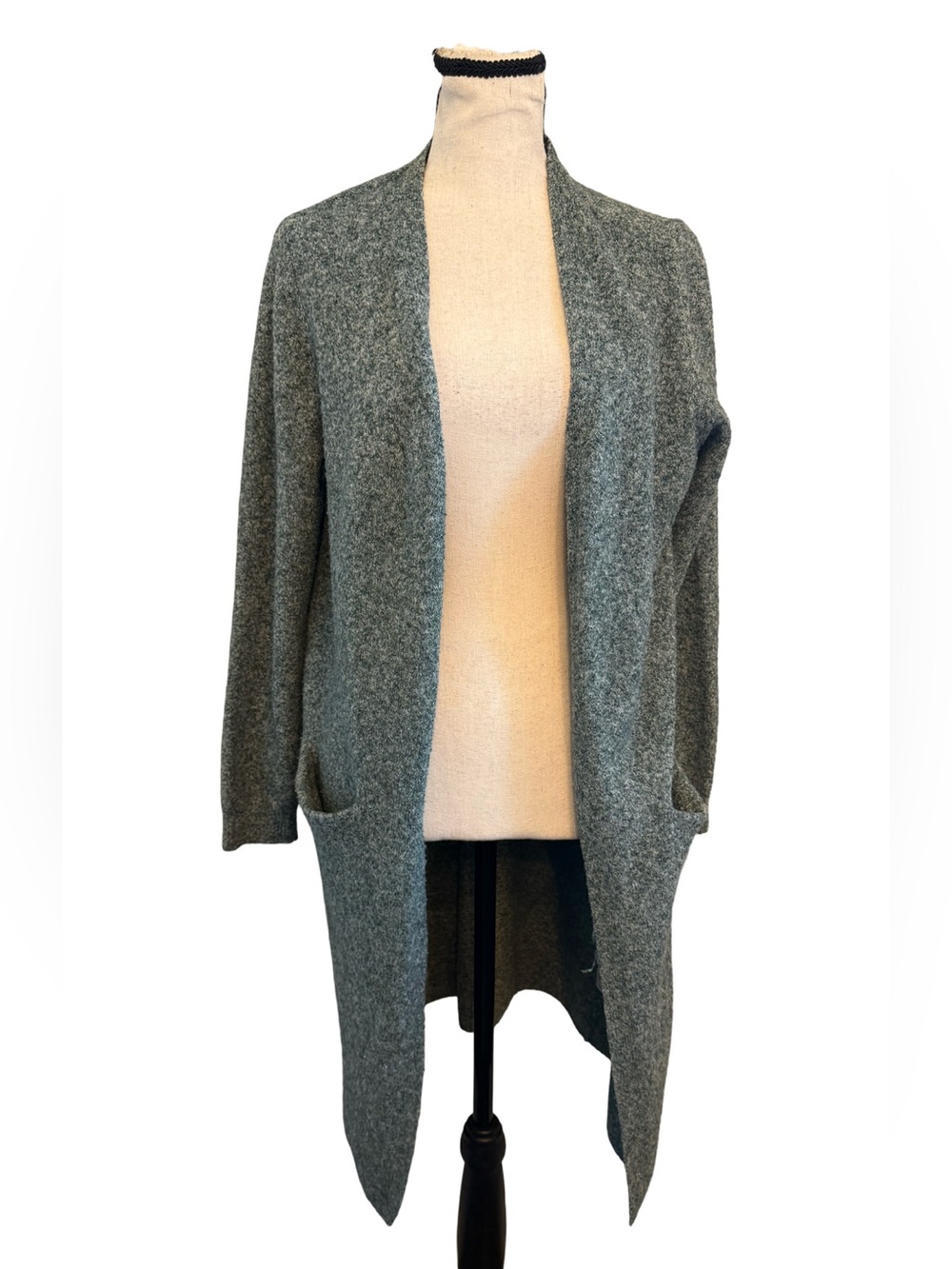 Vero Moda Long Open Front Cardigan Gray Knit Duster Sweater Recycled Blend Small